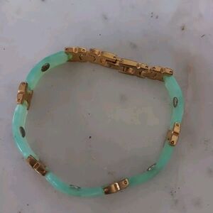Jade And Gold Plated Vintage Petite Bracelet